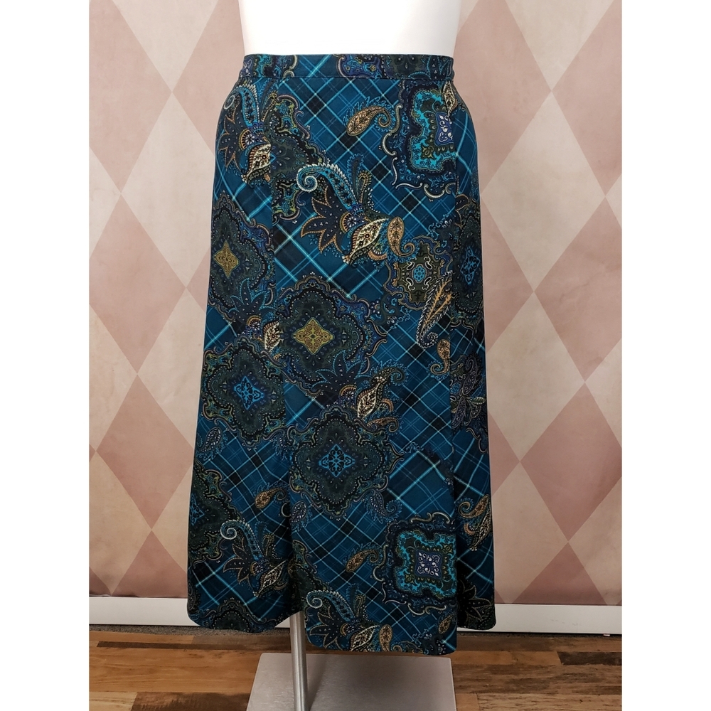 Notations | Blue Plaid Paisley Skirt
